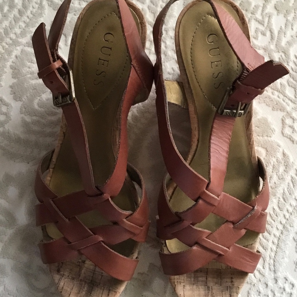 Guess Tan Wedge Sandals
